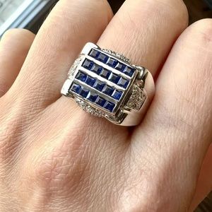 Le Vian 18k White Gold Sapphire Diamond Men's Ring